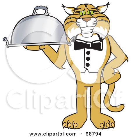 Royalty-Free (RF) Clipart Illustration of a Bobcat Character Serving a Platter by Mascot Junction