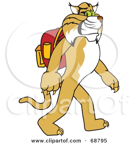 Royalty-Free (RF) Clipart Illustration of a Bobcat Character Walking to School by Mascot Junction
