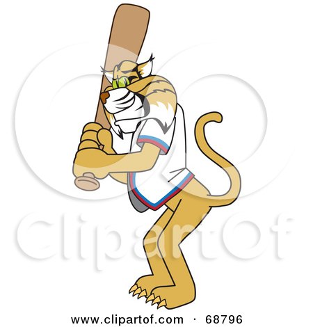 Royalty-Free (RF) Clipart Illustration of a Bobcat Character Batting by Mascot Junction