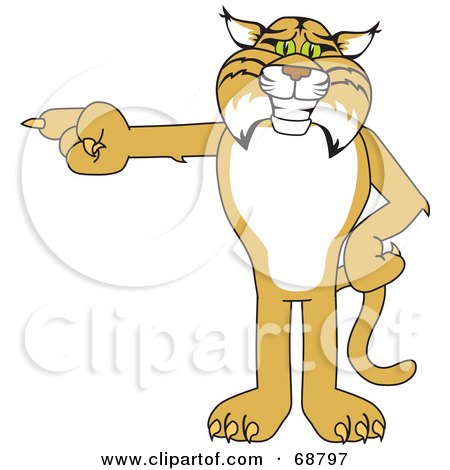 Royalty-Free (RF) Clipart Illustration of a Bobcat Character Pointing Left by Mascot Junction
