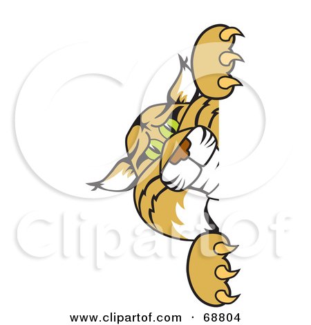 Royalty-Free (RF) Clipart Illustration of a Bobcat Character Peeking Around a Blank Sign by Mascot Junction