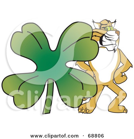 Royalty-Free (RF) Clipart Illustration of a Bobcat Character With a Clover by Mascot Junction