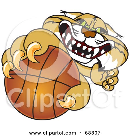 Royalty-Free (RF) Clipart Illustration of a Bobcat Character Grabbing a Basketball by Mascot Junction