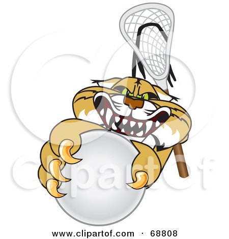 Royalty-Free (RF) Clipart Illustration of a Bobcat Character Grabbing a Lacrosse Ball by Mascot Junction