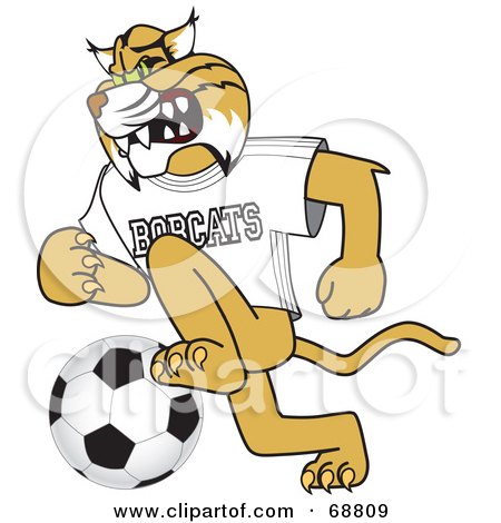 Royalty-Free (RF) Clipart Illustration of a Bobcat Character Playing Soccer by Mascot Junction