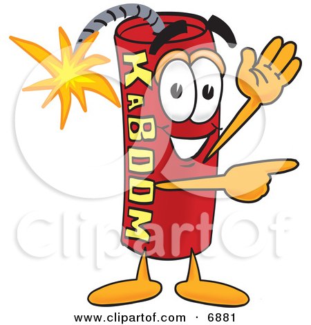 Clipart Picture of a Red Dynamite Mascot Cartoon Character Waving and Pointing by Mascot Junction