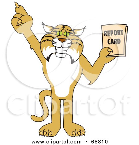 Royalty-Free (RF) Clipart Illustration of a Bobcat Character Holding a Report Card by Mascot Junction