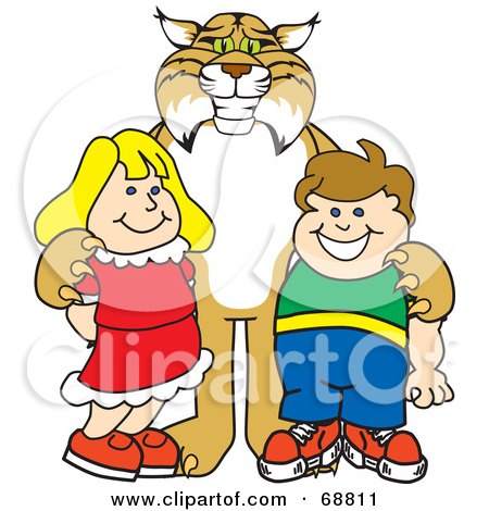 Royalty-Free (RF) Clipart Illustration of a Bobcat Character With Students by Mascot Junction