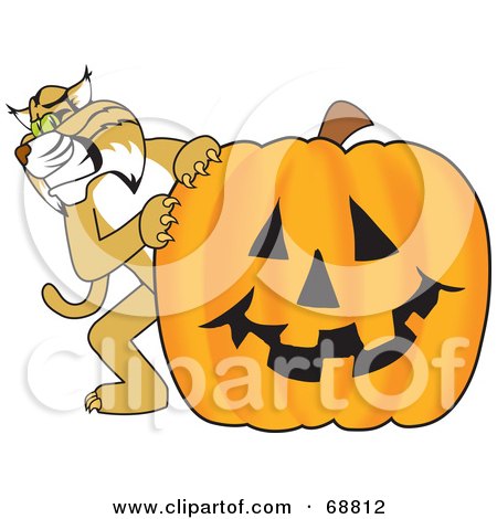 Royalty-Free (RF) Clipart Illustration of a Bobcat Character With a Pumpkin by Mascot Junction