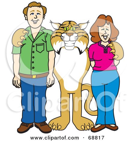 Royalty-Free (RF) Clipart Illustration of a Bobcat Character With Teachers or Parents by Mascot Junction