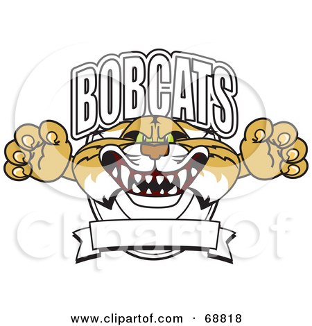 Royalty-Free (RF) Clipart Illustration of a Bobcat Character School Logo With a Banner by Mascot Junction