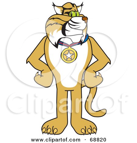 Royalty-Free (RF) Clipart Illustration of a Bobcat Character Wearing a Medal by Mascot Junction