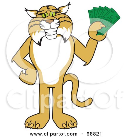 Royalty-Free (RF) Clipart Illustration of a Bobcat Character Holding Cash by Mascot Junction
