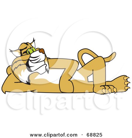 Royalty-Free (RF) Clipart Illustration of a Bobcat Character Reclined by Mascot Junction