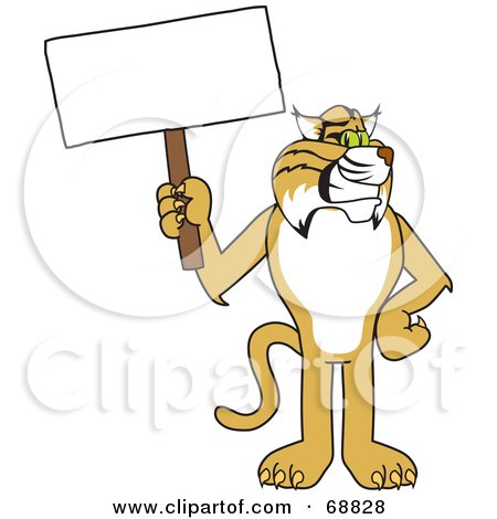 Royalty-Free (RF) Clipart Illustration of a Bobcat Character Holding a Sign by Mascot Junction