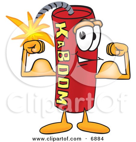 Clipart Picture of a Red Dynamite Mascot Cartoon Character Flexing His Arm Muscles by Mascot Junction