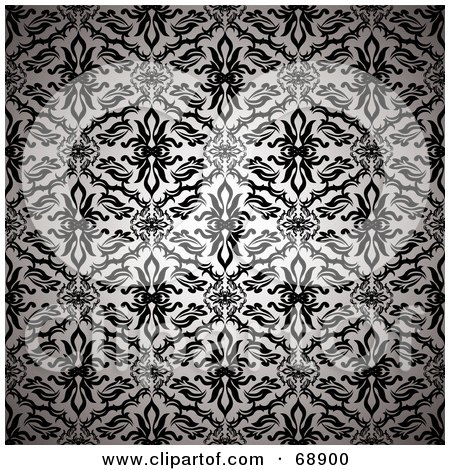 Royalty-Free (RF) Clipart Illustration of a Black And White Silk Floral Pattern Background by michaeltravers