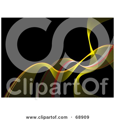 Royalty-Free (RF) Clipart Illustration of a Yellow Wave Background on Black by michaeltravers