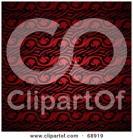 Royalty-Free (RF) Clipart Illustration of a Red Background With Black Swirl Designs by michaeltravers