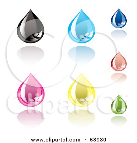 Royalty-Free (RF) Clipart Illustration of a Digital Collage Of Colorful Shiny Ink Drops by michaeltravers