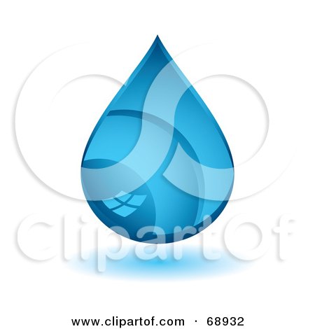 Royalty-Free (RF) Clipart Illustration of a Shiny 3d Blue Water Drop With Reflections by michaeltravers