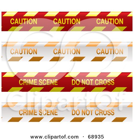 Royalty-Free (RF) Clipart Illustration of a Digital Collage Of Red, Yellow And Orange Crime Scene Tapes by michaeltravers