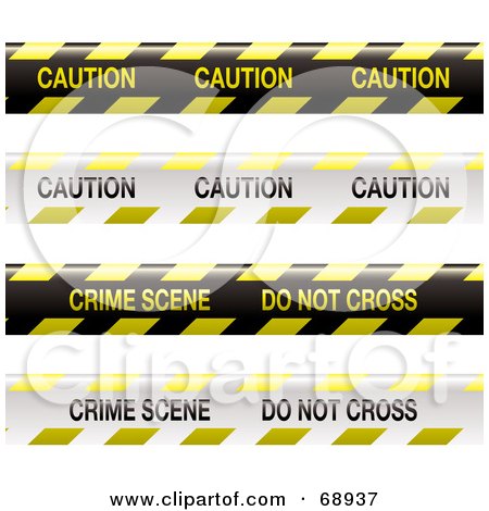 Royalty-Free (RF) Clipart Illustration of a Digital Collage Of Yellow, Black And White Caution, Do Not Cross, Crime Scene Tapes by michaeltravers
