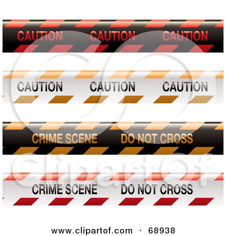 Royalty-Free (RF) Clipart Illustration of a Digital Collage Of Red And Orange Caution Tapes by michaeltravers