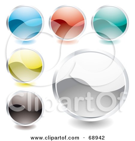 Royalty-Free (RF) Clipart Illustration of a Digital Collage Of Rounded Shiny Wave Colorful Buttons by michaeltravers