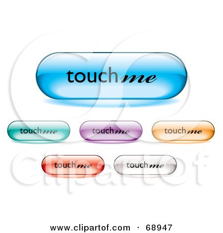 Royalty-Free (RF) Clipart Illustration of a Digital Collage Of Long Rounded Colorful Touch Me Buttons by michaeltravers