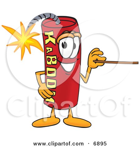 Clipart Picture of a Red Dynamite Mascot Cartoon Character Using a Pointer Stick by Mascot Junction