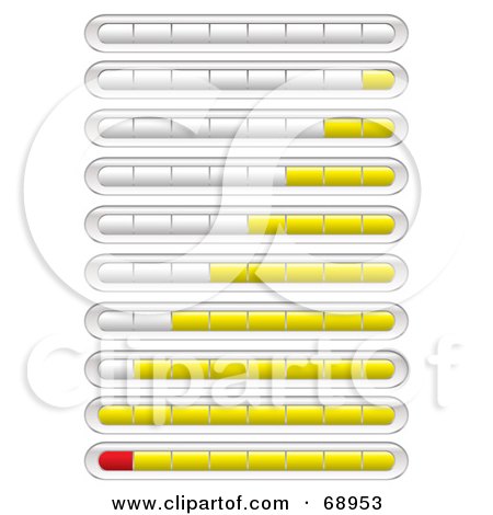 Royalty-Free (RF) Clipart Illustration of a Digital Collage Of Yellow Upload Or Download Status Bars by michaeltravers