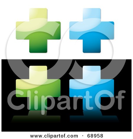 Royalty-Free (RF) Clipart Illustration of a Digital Collage Of Green And Blue Shiny Crosses by michaeltravers