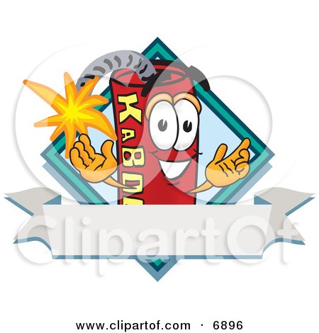 Clipart Picture of a Red Dynamite Mascot Cartoon Character With a Blank Ribbon Label by Mascot Junction