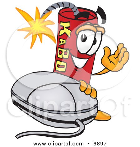 Clipart Picture of a Red Dynamite Mascot Cartoon Character With a Computer Mouse by Mascot Junction