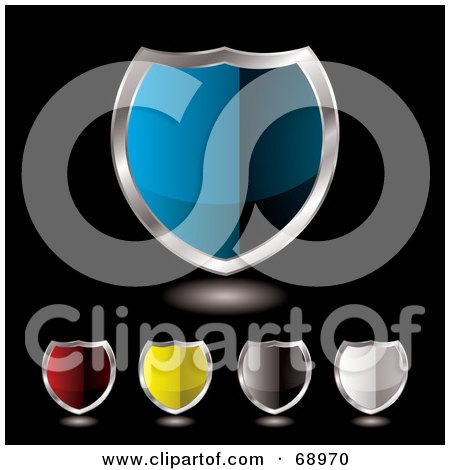 Royalty-Free (RF) Clipart Illustration of a Digital Collage Of Shiny 3d Colorful Reflective Shields by michaeltravers