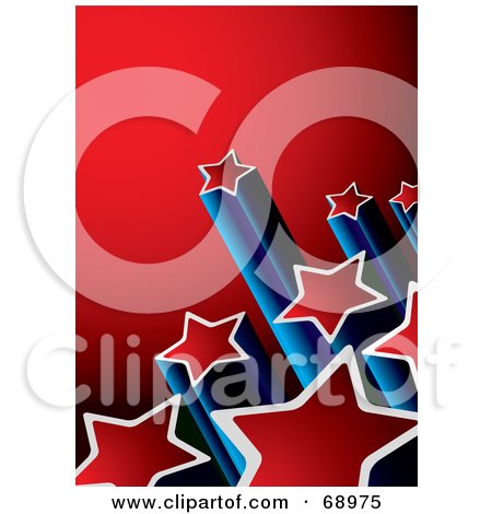 Royalty-Free (RF) Clipart Illustration of a Red And Blue Background With Columns Of Shooting Stars by michaeltravers