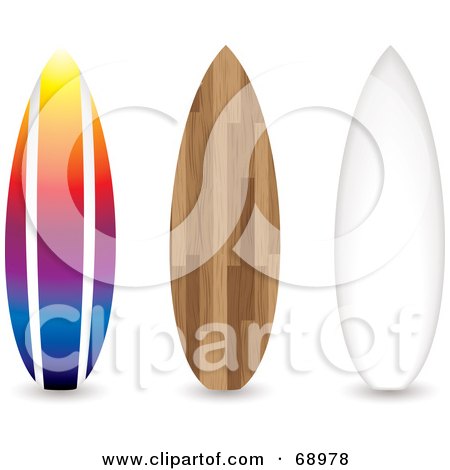Royalty-Free (RF) Clipart Illustration of a Digital Collage Of Rainbow, Wooden And White Surf Boards by michaeltravers