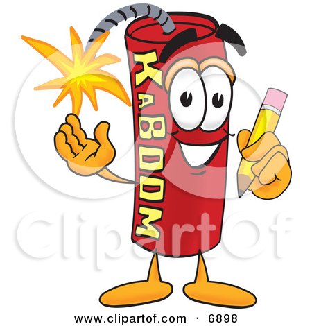 Clipart Picture of a Red Dynamite Mascot Cartoon Character Holding a Pencil by Mascot Junction