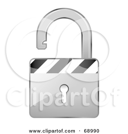 Royalty-Free (RF) Clipart Illustration of an Open 3d Silver Padlock With Stripes by beboy