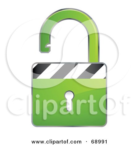 Royalty-Free (RF) Clipart Illustration of an Open 3d Green Padlock With Stripes by beboy
