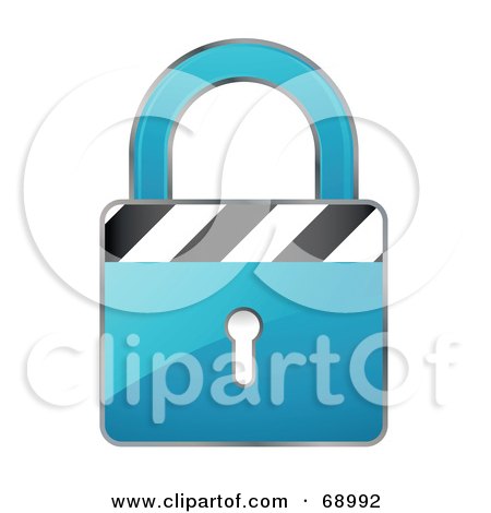 Royalty-Free (RF) Clipart Illustration of a Secured 3d Blue Padlock With Stripes by beboy