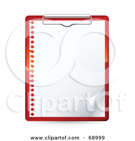 Royalty-Free (RF) Clipart Illustration of a Red Clipboard With A Blank Piece Of Spiral Notebook Paper by beboy