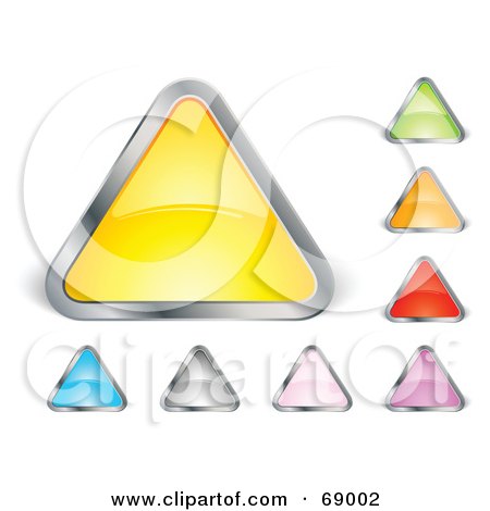 Royalty-Free (RF) Clipart Illustration of a Digital Collage Of Shiny Colorful Triangle Shaped Buttons With Chrome Trim by beboy