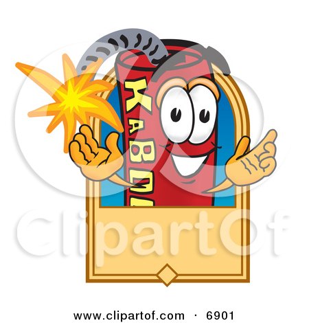 Clipart Picture of a Red Dynamite Mascot Cartoon Character With a Tan Label by Mascot Junction