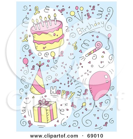 Royalty-Free (RF) Clipart Illustration of a Doodled Birthday Background by Cory Thoman