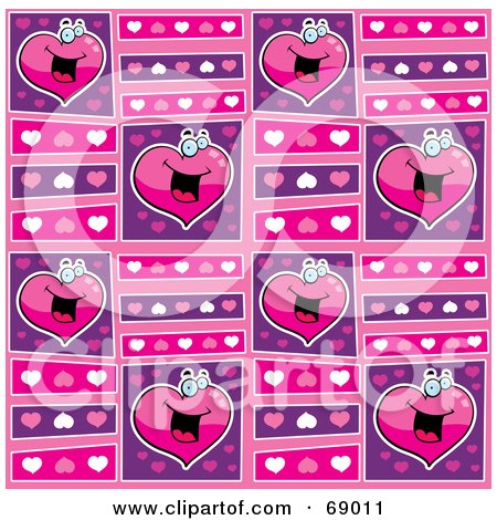 Royalty-Free (RF) Clipart Illustration of a Pink and Purple Happy Heart Background by Cory Thoman