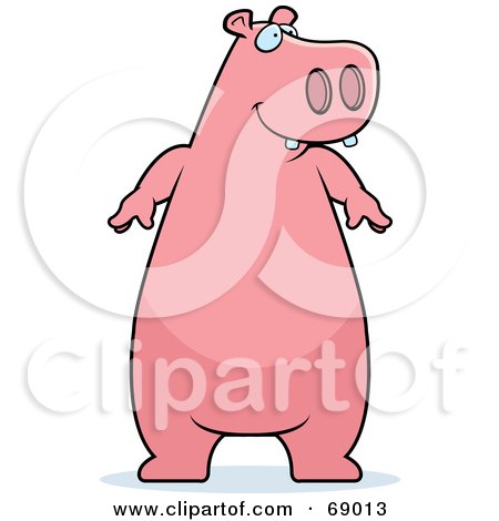 Royalty-Free (RF) Clipart Illustration of a Pink Hippo Character Standing by Cory Thoman