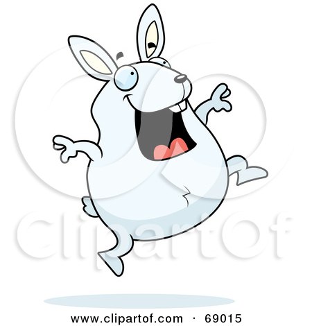 Royalty-Free (RF) Clipart Illustration of a Happy Leaping White Rabbit Character by Cory Thoman
