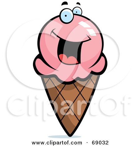 Royalty-Free (RF) Clipart Illustration of an Excited Strawberry Ice Cream Cone Character by Cory Thoman